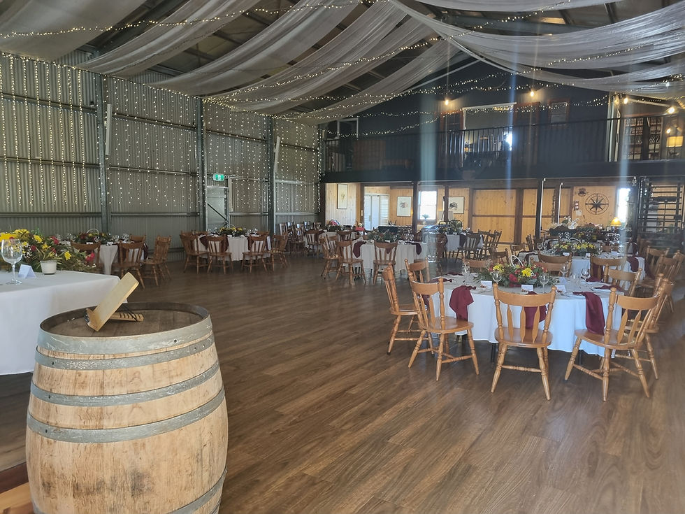 Wedding venue Aberfeldy Barn in Westbrook, QLD set with tables for the wedding reception