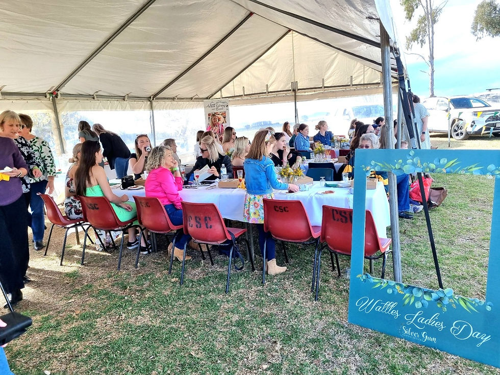 Marquee tent set with tables and chairs for the Wattles Warriors Ladies Day Luncheon